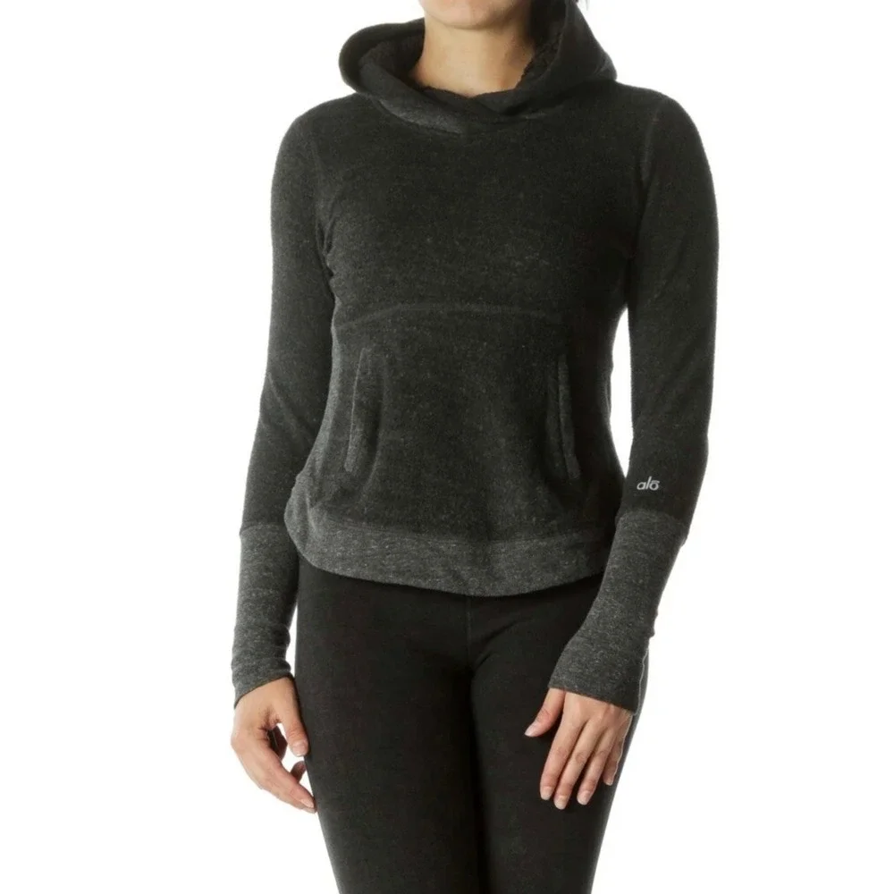 Alo Yoga Charcoal Grey Fleece Lined Hoodie Sweatshirt Women Size Small